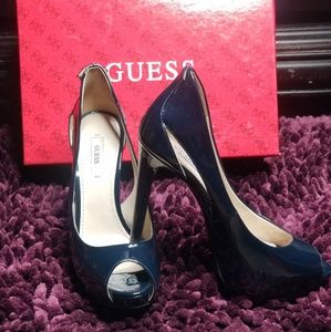 Dark Blue Guess peep toe pumps